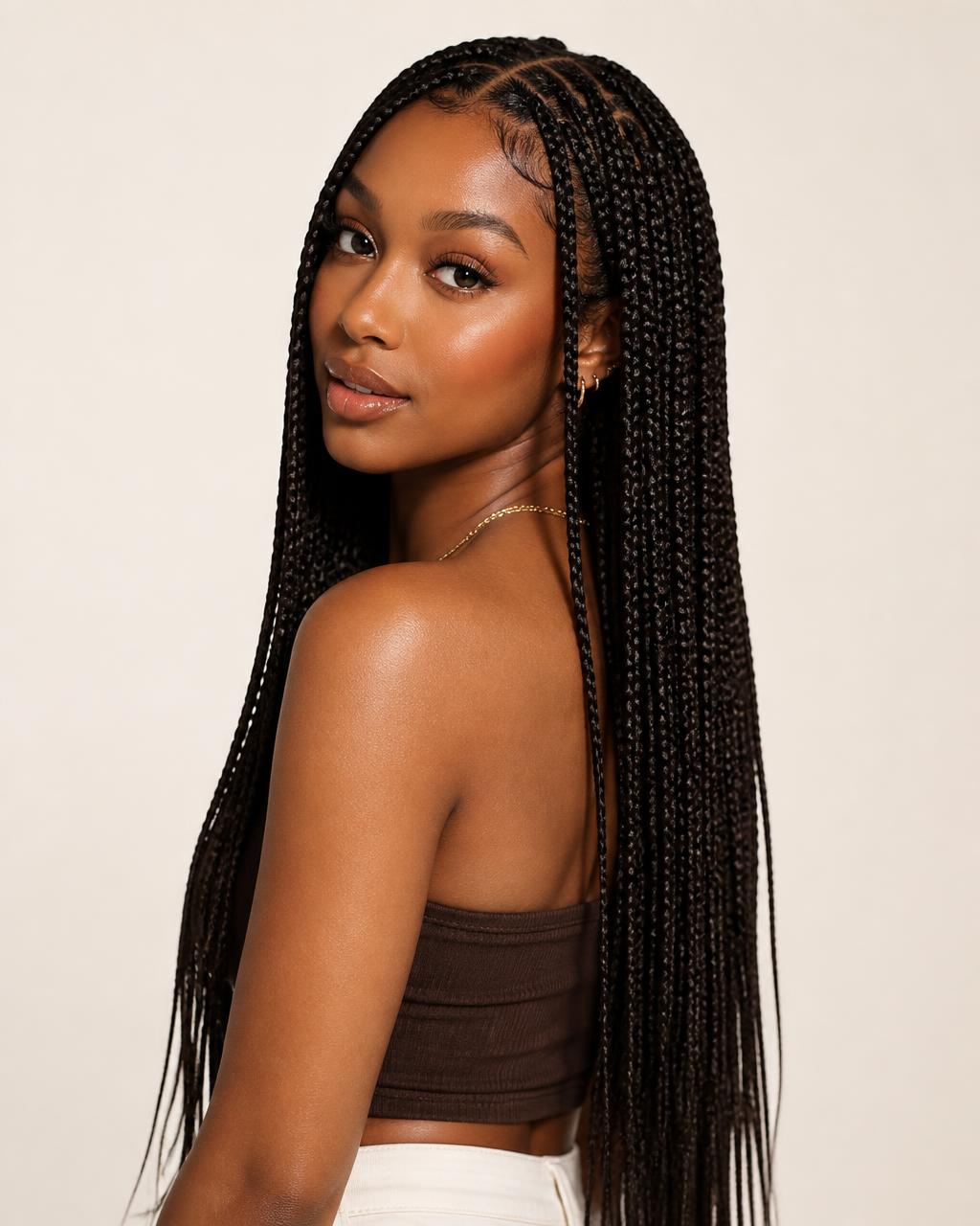 Knotless braids styled with ZINO 24 inch human hair